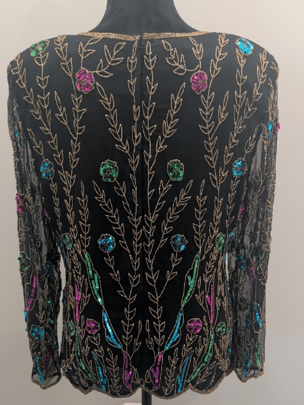 Stenay Black Long-Sleeve Beaded Floral Top with Multicolor Sequins - Picture 5 of 7